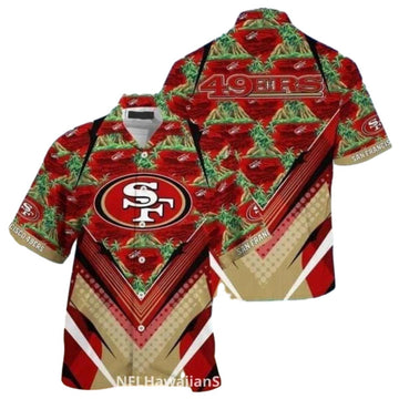 San Francisco 49ers Tribal Pattern Gold Red Hawaiian Shirt - Moonbestprint