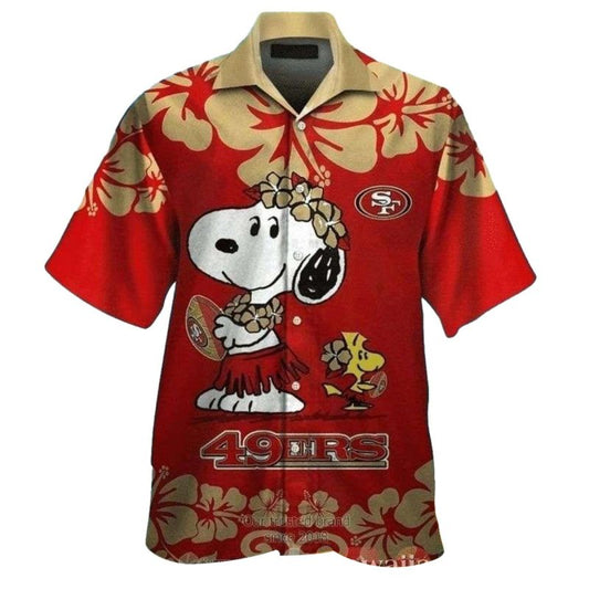 San Francisco 49ers Tropical And Cute Snoopy Woodstock Hawaiian Shirt - Moonbestprint
