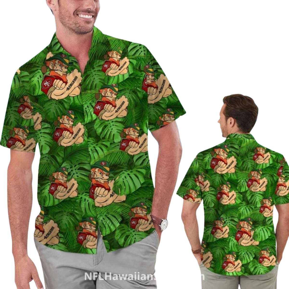 San Francisco 49ers Tropical Leaves Cartoon Hawaiian Shirt - Moonbestprint