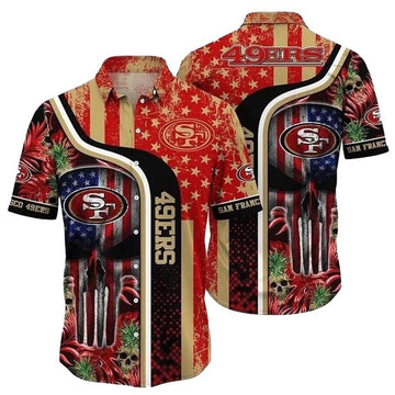 San Francisco 49ers Tropical Skull Touch For 49ers Fans Hawaiian Shirt - Moonbestprint