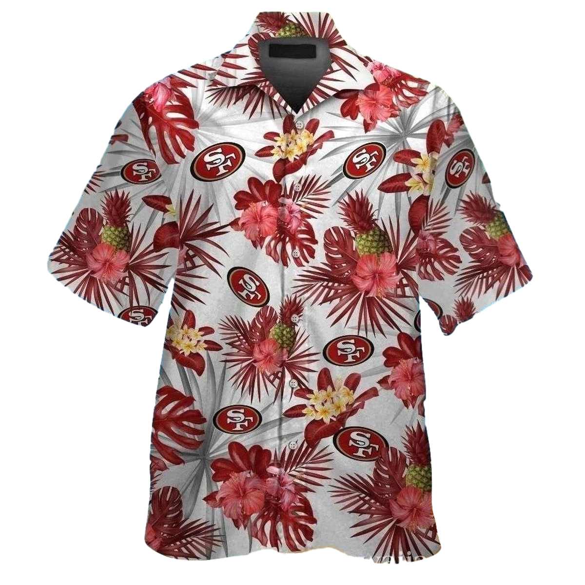 San Francisco 49ers Tropical White Hibiscus Hawaiian Shirt - Moonbestprint
