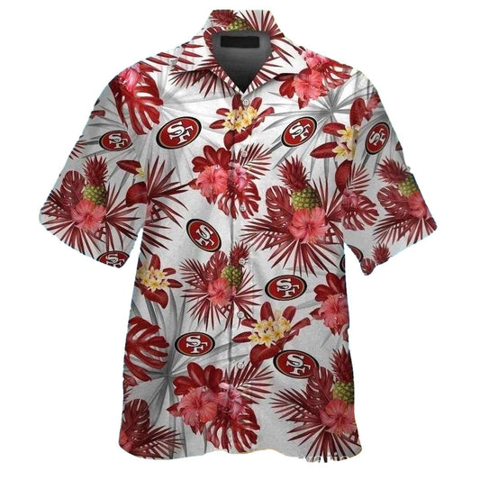 San Francisco 49ers Tropical White Hibiscus Hawaiian Shirt - Moonbestprint