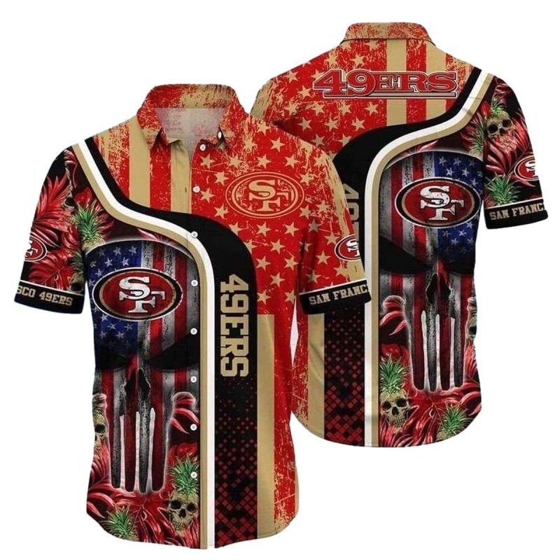 San Francisco 49ers Us Flag Pnisher Skull Hawaiian Shirt - Moonbestprint