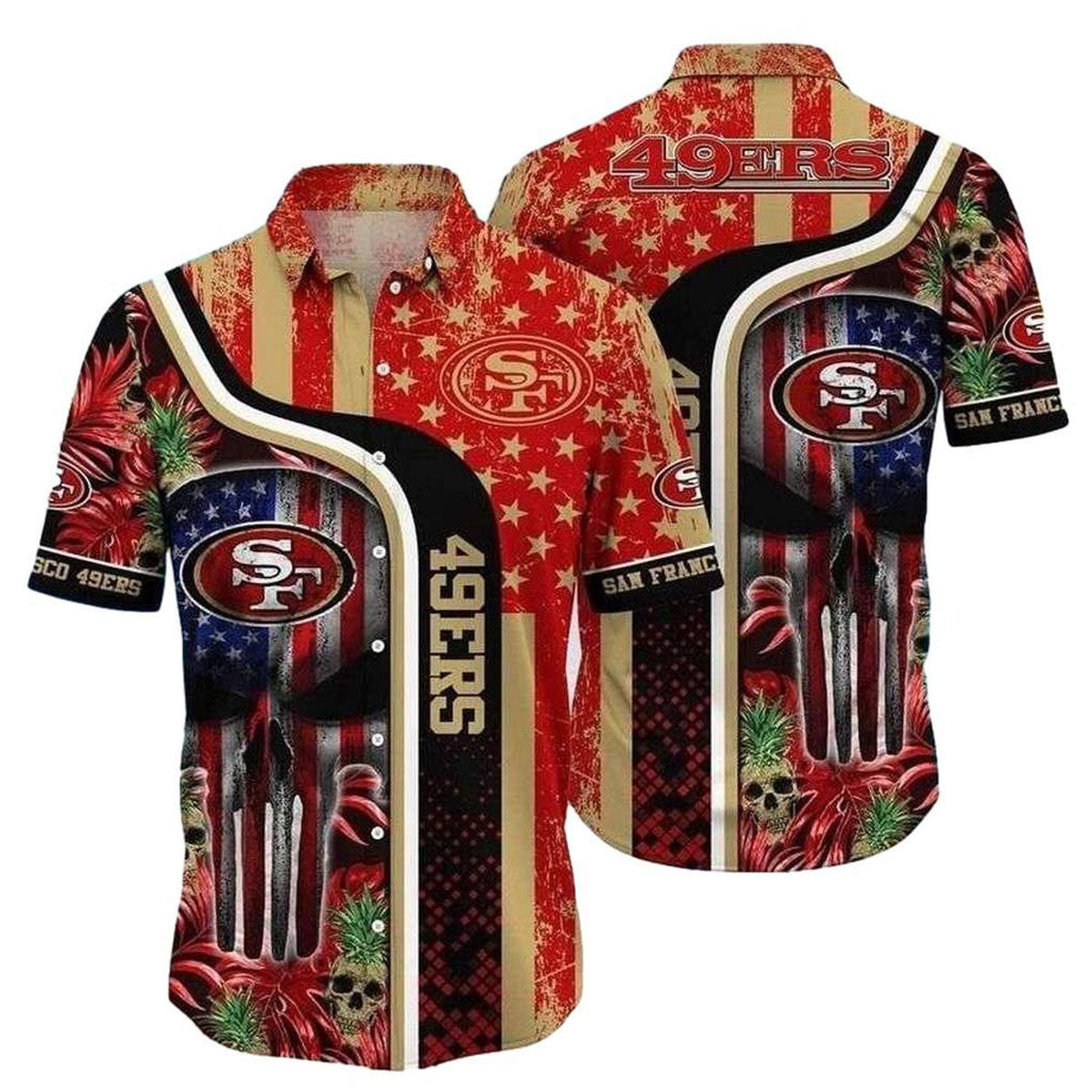 San Francisco 49ers Us Flag Pnisher Skull Hawaiian Shirt - Moonbestprint