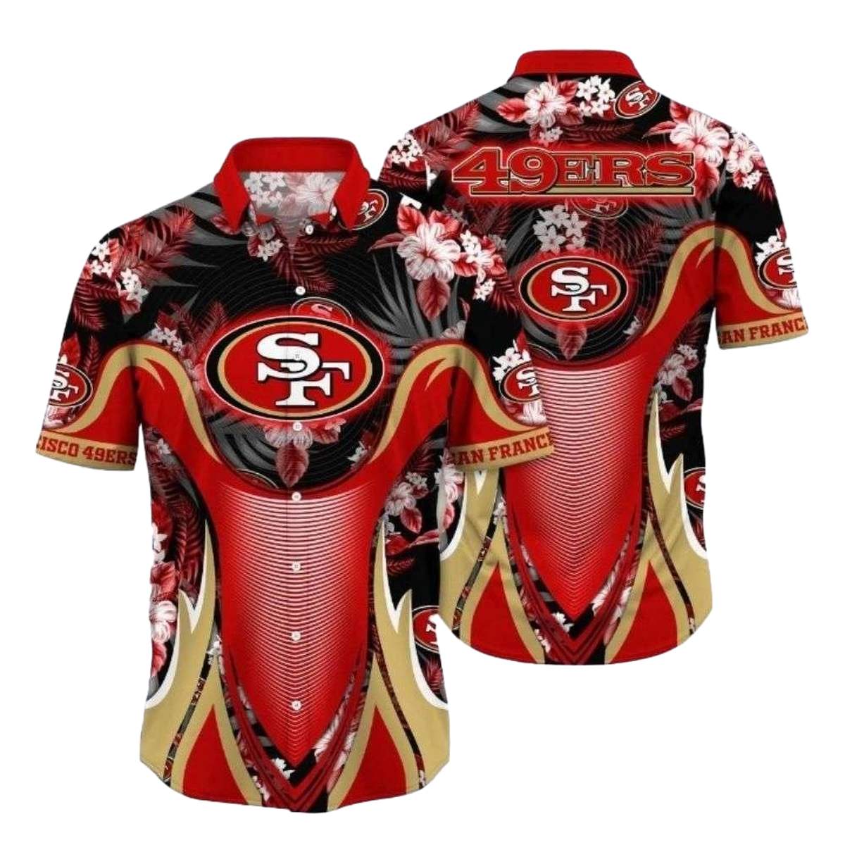 San Francisco 49ers Wave Red And Gold Hawaiian Shirt - Moonbestprint