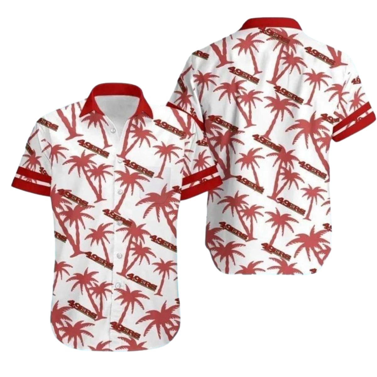 San Francisco 49ers White And Red Palm Tree Hawaiian Shirt - Moonbestprint