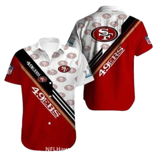 San Francisco 49ers White And Red Stripes Multi Logo Hawaiian Shirt - Moonbestprint