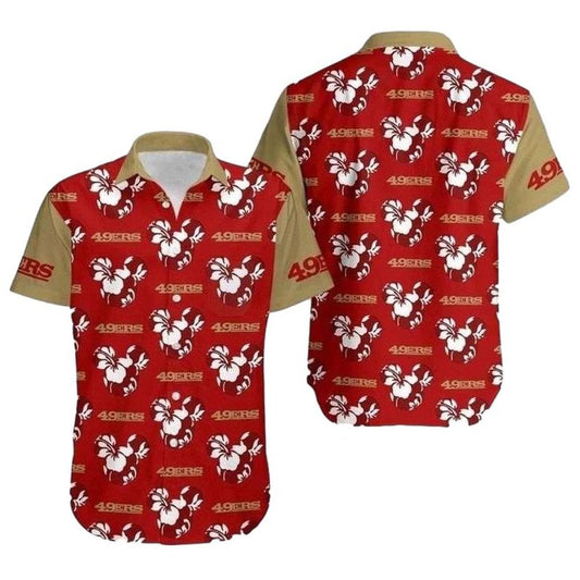 San Francisco 49ers White Hibiscus Red Pattern Hawaiian Shirt - Moonbestprint