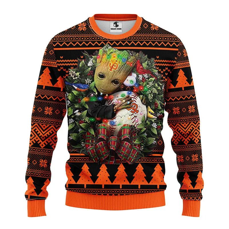 San Francisco Giants Groot Hug Ugly Christmas Sweater, MLB Christmas Sweater Moonbestprint