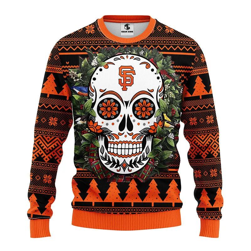 San Francisco Giants Skull Flower Ugly Christmas Sweater, MLB Christmas Sweater Moonbestprint