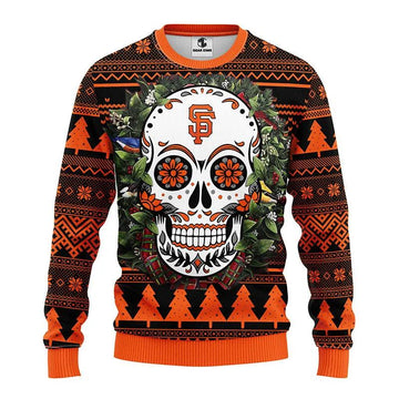 San Francisco Giants Skull Flower Ugly Christmas Sweater, MLB Christmas Sweater Moonbestprint