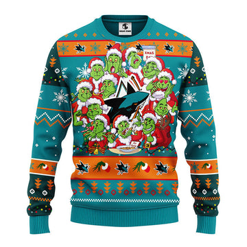 San Jose Sharks 12 Grinch Xmas Day Ugly Christmas Sweater Moonbestprint