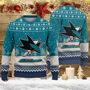San Jose Sharks Big Logo Ugly Christmas Sweater, NHL Christmas Sweater Moonbestprint