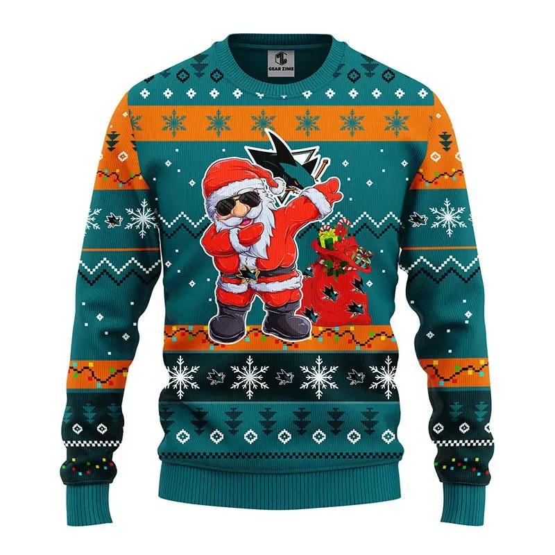 San Jose Sharks Dabbing Santa Claus Ugly Christmas Sweater, NHL Christmas Sweater Moonbestprint
