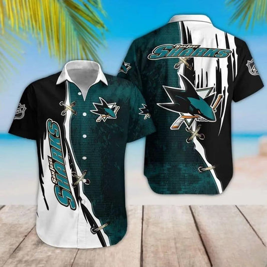 San Jose Sharks Dark Turquoise And Black Hawaiian Shirt, NHL Hawaiian Shirt Moonbestprint