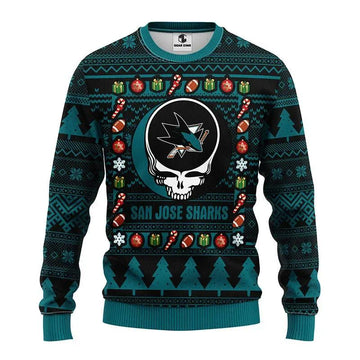 San Jose Sharks Grateful Dead Ugly Christmas Sweater, NHL Christmas Sweater Moonbestprint