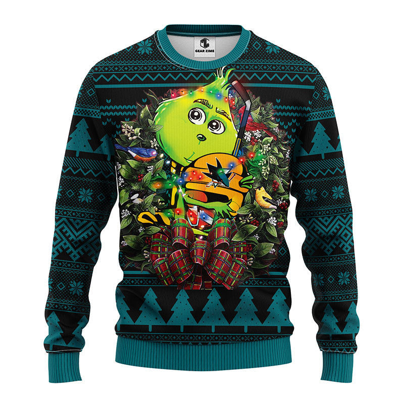 San Jose Sharks Grinch Hug Ugly Christmas Sweater Moonbestprint
