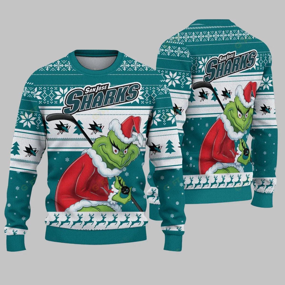 San Jose Sharks Grinch Stolen Ugly Christmas Sweater, NHL Christmas Sweater Moonbestprint