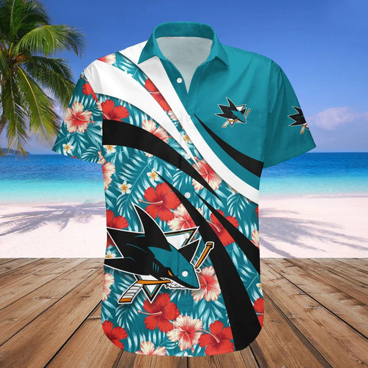 San Jose Sharks Hawaiian Shirt Hibiscus Sport Style - NHL, NHL Hawaiian Shirt Moonbestprint