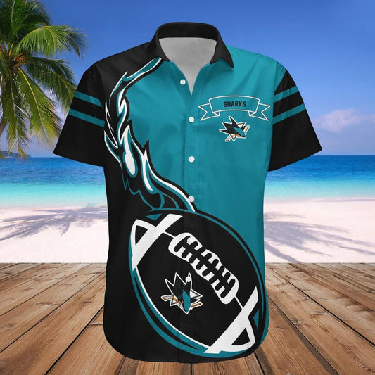 San Jose Sharks Hawaiian Shirt Flame Ball - NHL, NHL Hawaiian Shirt Moonbestprint
