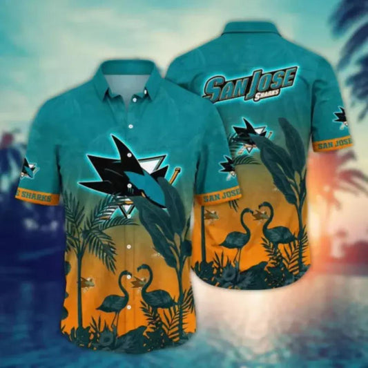 San Jose Sharks NHL Hawaiian Shirt Sunningtime Aloha Shirt, NHL Hawaiian Shirt Moonbestprint