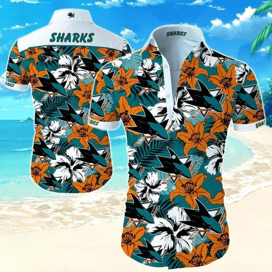 San Jose Sharks Ornage Lily Flowers Hawaiian Shirt, NHL Hawaiian Shirt Moonbestprint