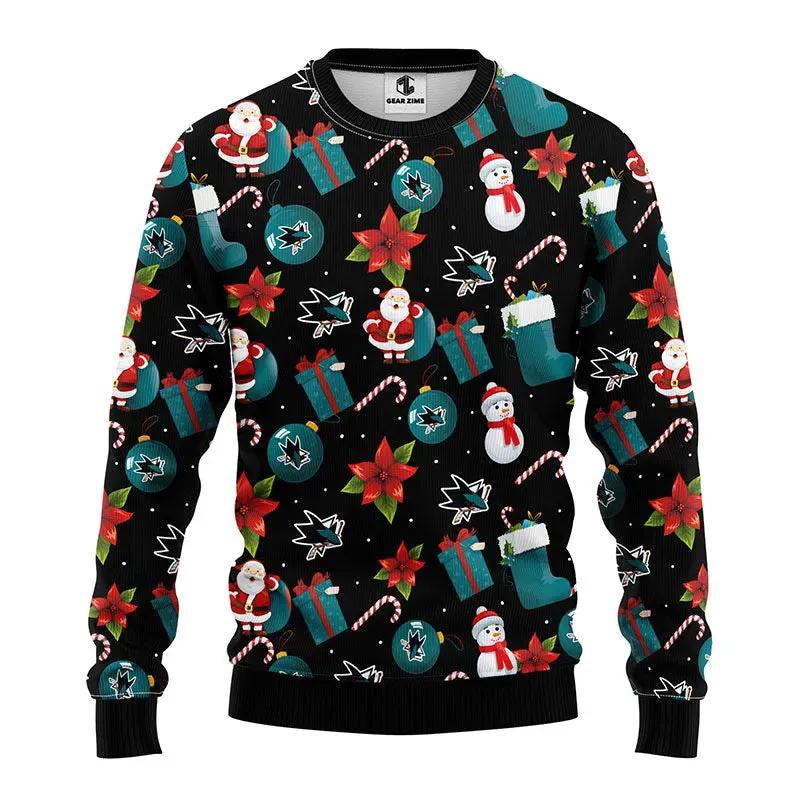 San Jose Sharks Santa Claus Snowman Ugly Christmas Sweater, NHL Christmas Sweater Moonbestprint