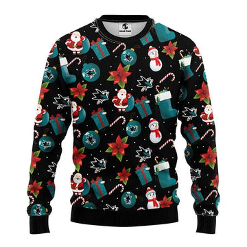 San Jose Sharks Santa Claus Snowman Ugly Christmas Sweater, NHL Christmas Sweater Moonbestprint