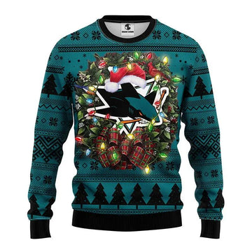 San Jose Sharks Santa Hat Ugly Christmas Sweater, NHL Christmas Sweater Moonbestprint