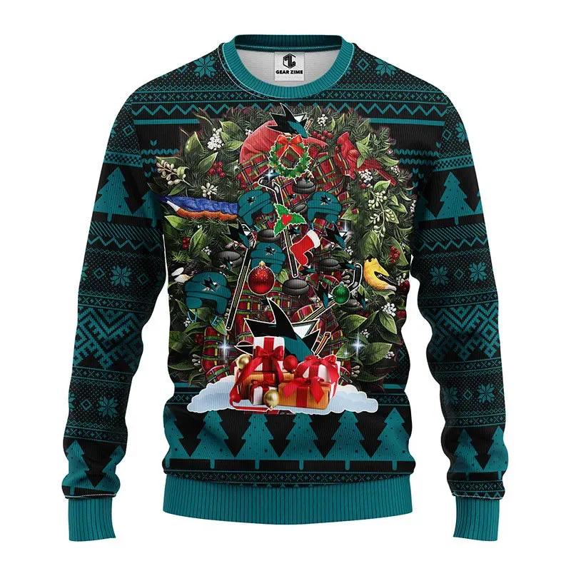 San Jose Sharks Tree Christmas Ugly Sweater, NHL Christmas Sweater Moonbestprint
