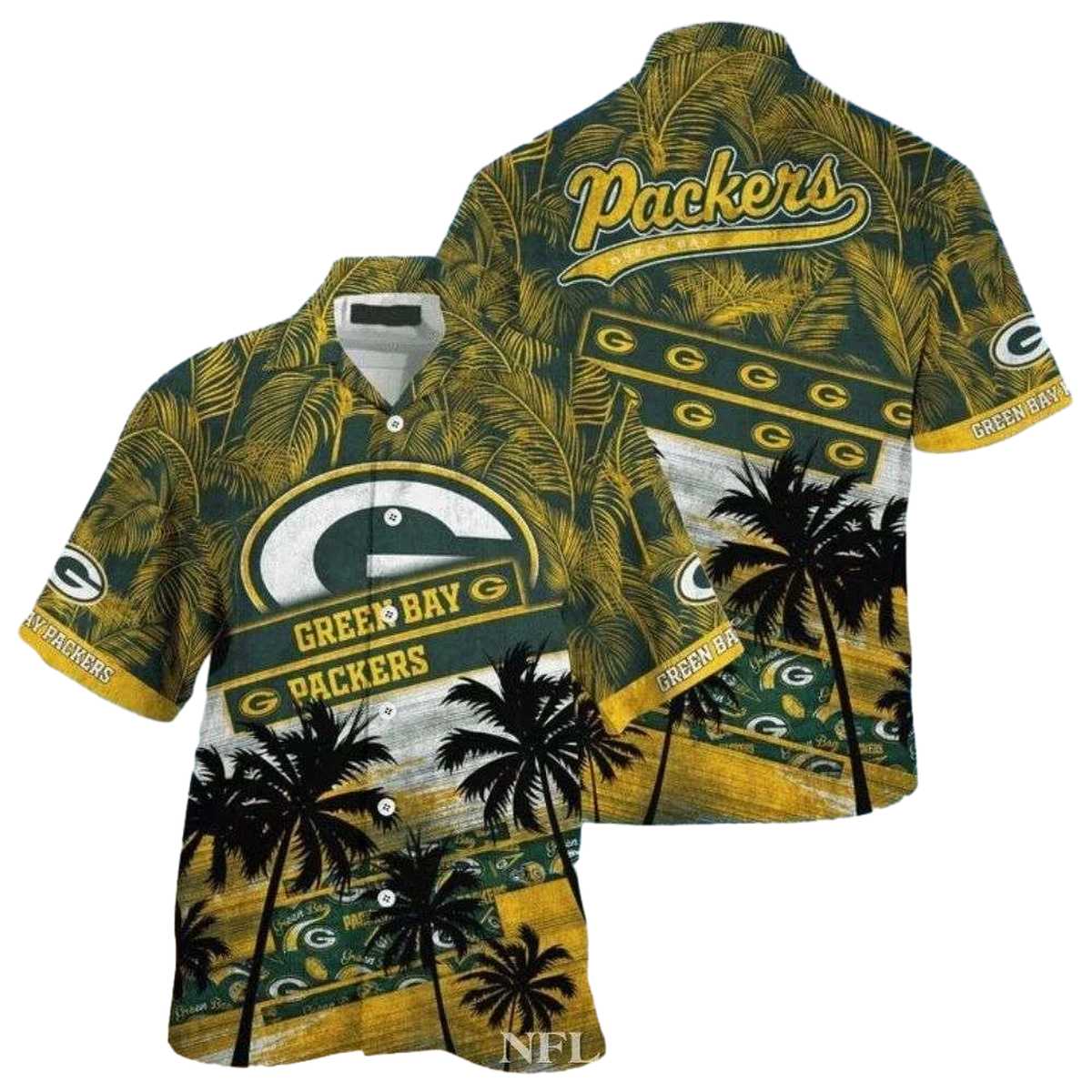 Sandy Shoreline Green Bay Packers Palms Sunset Hawaiian Shirt - Moonbestprint