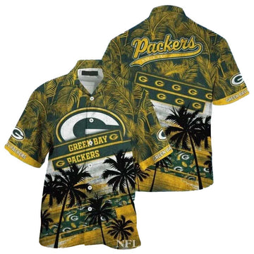 Sandy Shoreline Green Bay Packers Palms Sunset Hawaiian Shirt - Moonbestprint