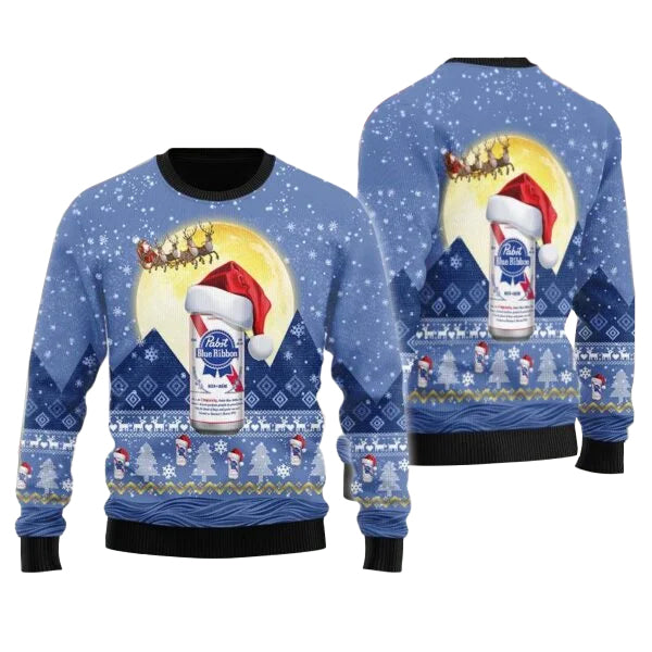 Santa Claus Sleigh Pabst Blue Ribbon Ugly Sweater – Moonbestprint