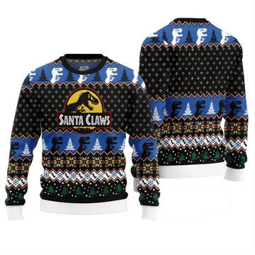 Santa Claws Dinosaur Ugly Christmas Sweater - Moonbestprint