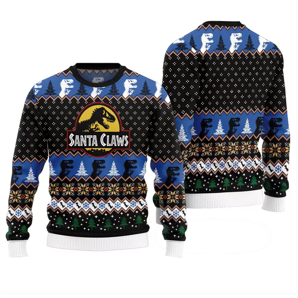 Santa Claws Dinosaur Ugly Christmas Sweater - Moonbestprint