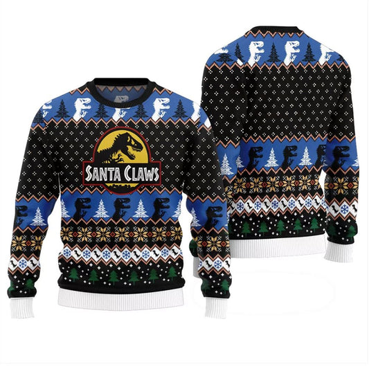Santa Claws Dinosaur Ugly Christmas Sweater - Moonbestprint