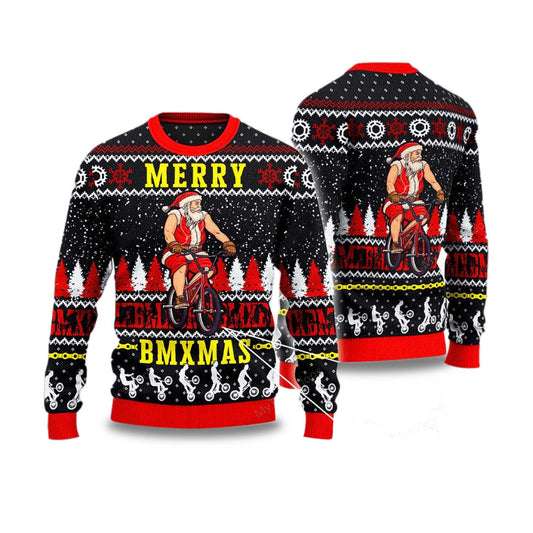 2026 Santa Cycling Merry BMxmas Ugly Christmas Sweater Moonbestprint