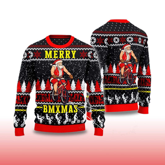 2026 Santa Cycling Merry BMxmas Ugly Christmas Sweater Moonbestprint