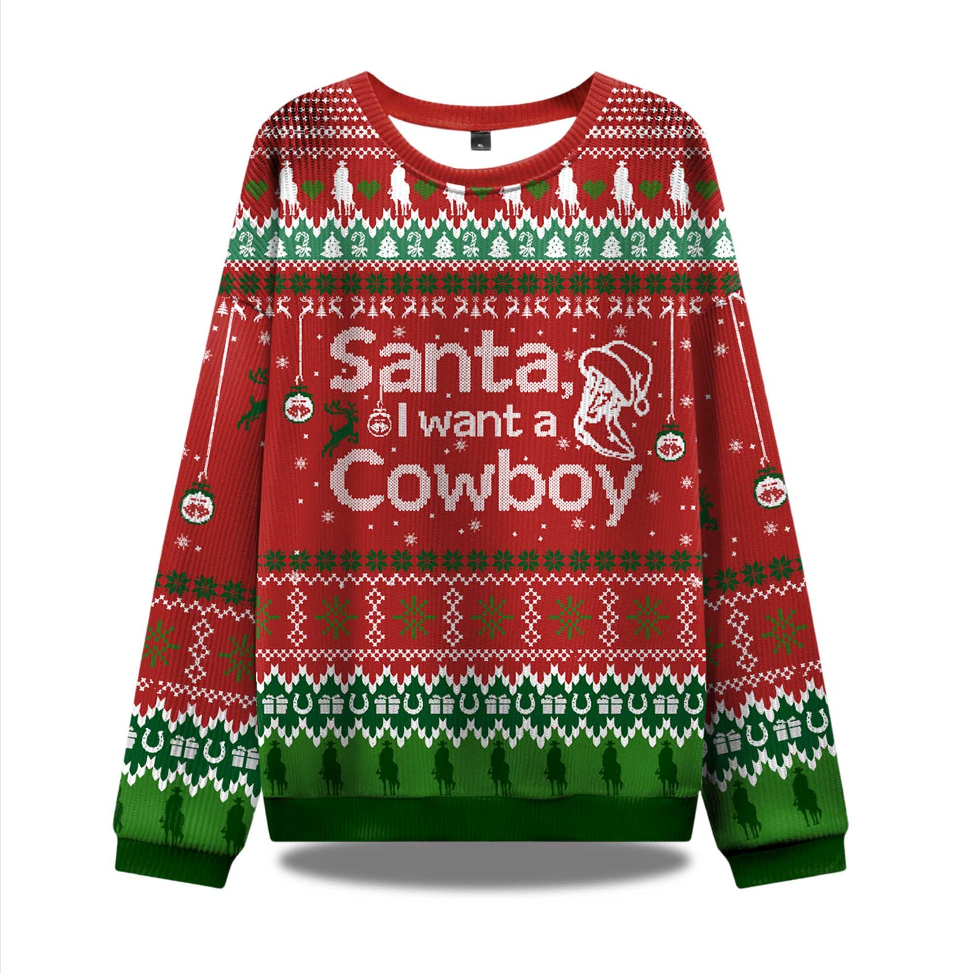 2026 Santa I Want A Cowboy Ugly Christmas Sweater Moonbestprint