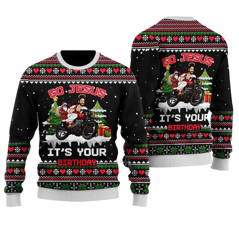 Santa Jesus Ride Motobike Ugly Christmas Sweater - Moonbestprint