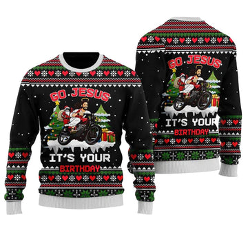Santa Jesus Ride Motobike Ugly Christmas Sweater - Moonbestprint