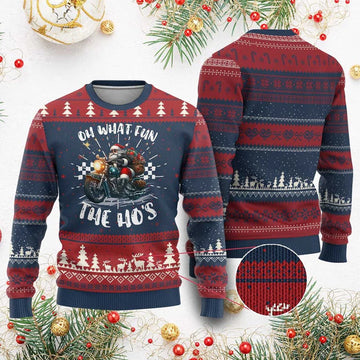 Santa Motorcycle Oh What Fun The Ho's Ugly Christmas Sweater - Moonbestprint