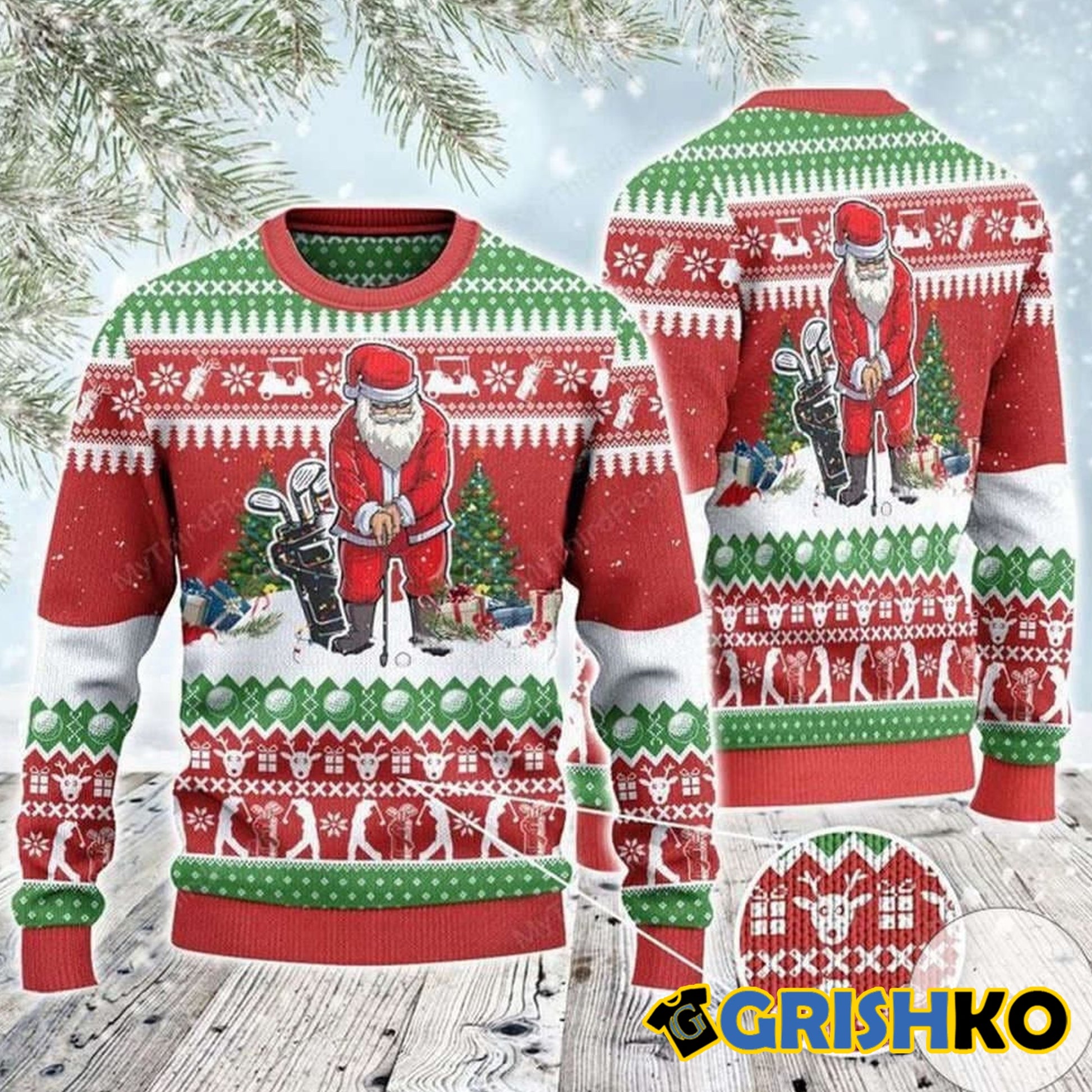 Santa Playing Golf For Unisex Ugly Christmas Sweater - Moonbestprint