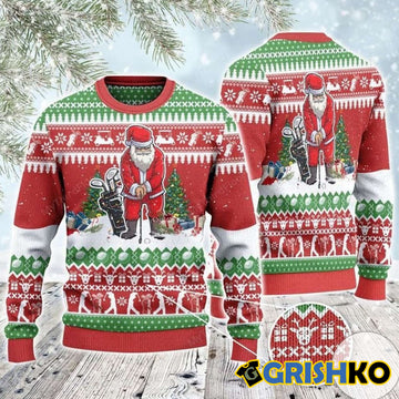 Santa Playing Golf For Unisex Ugly Christmas Sweater - Moonbestprint