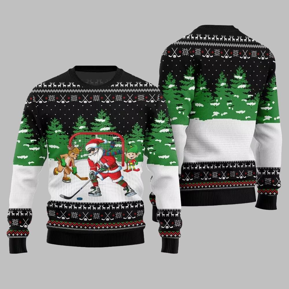 Santa Plays Hockey Ugly Sweater Christmas 2026 - Moonbestprint