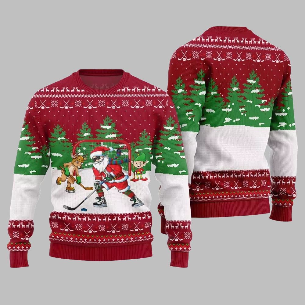 Santa Plays Hockey Ugly Sweater Christmas 2026 - Moonbestprint