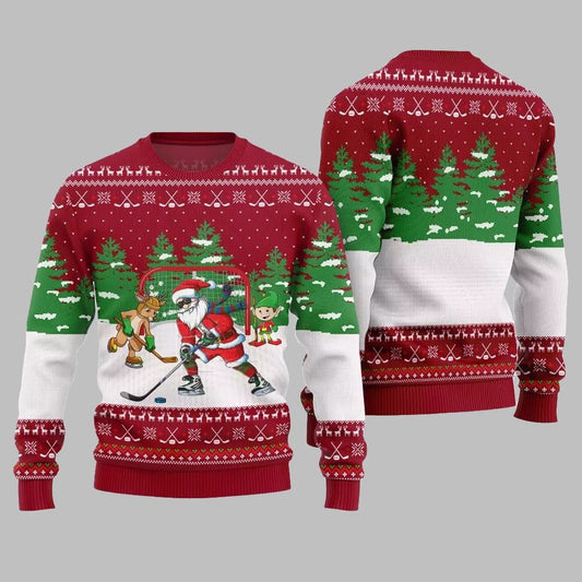 Santa Plays Hockey Ugly Sweater Christmas 2026 - Moonbestprint