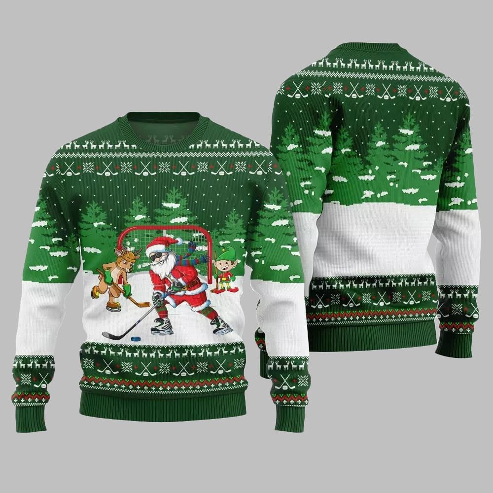 Santa Plays Hockey Ugly Sweater Christmas 2026 - Moonbestprint
