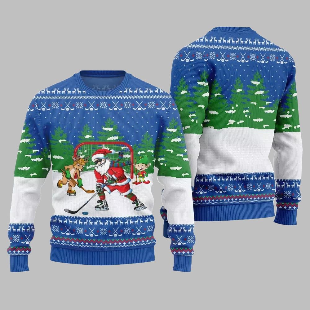 Santa Plays Hockey Ugly Sweater Christmas 2026 - Moonbestprint