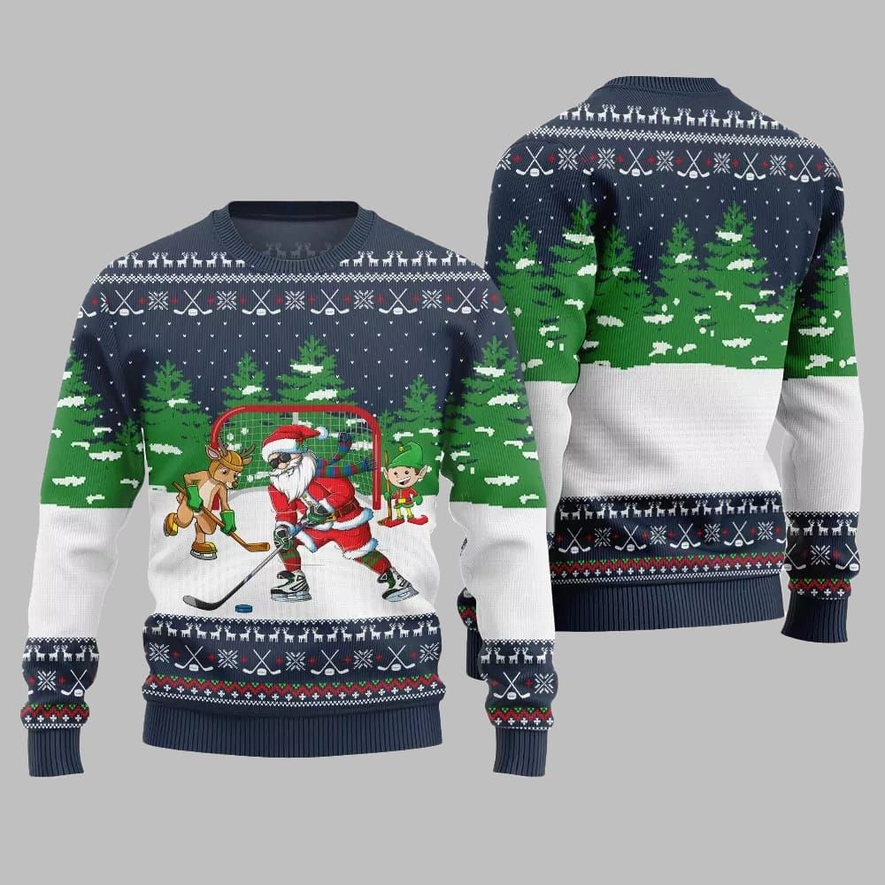 Santa Plays Hockey Ugly Sweater Christmas 2026 - Moonbestprint